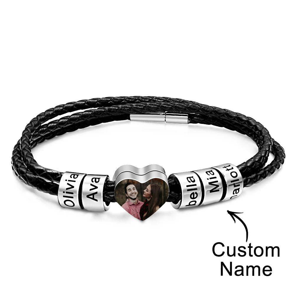 Custom Photo Name Bracelet Weave Leather Gift for Dad - NameNecklace