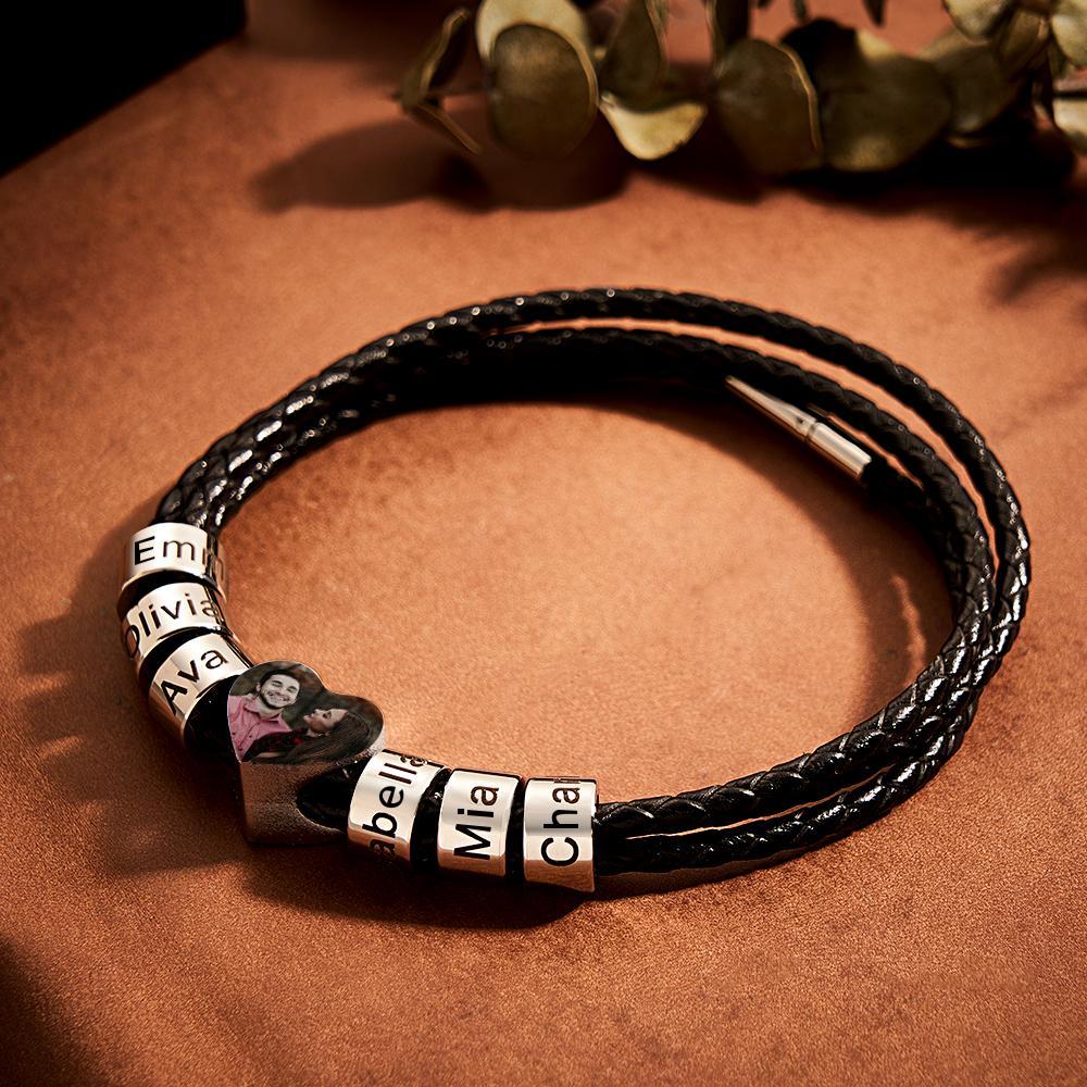 Custom Photo Name Bracelet Weave Leather Gift for Dad - NameNecklace