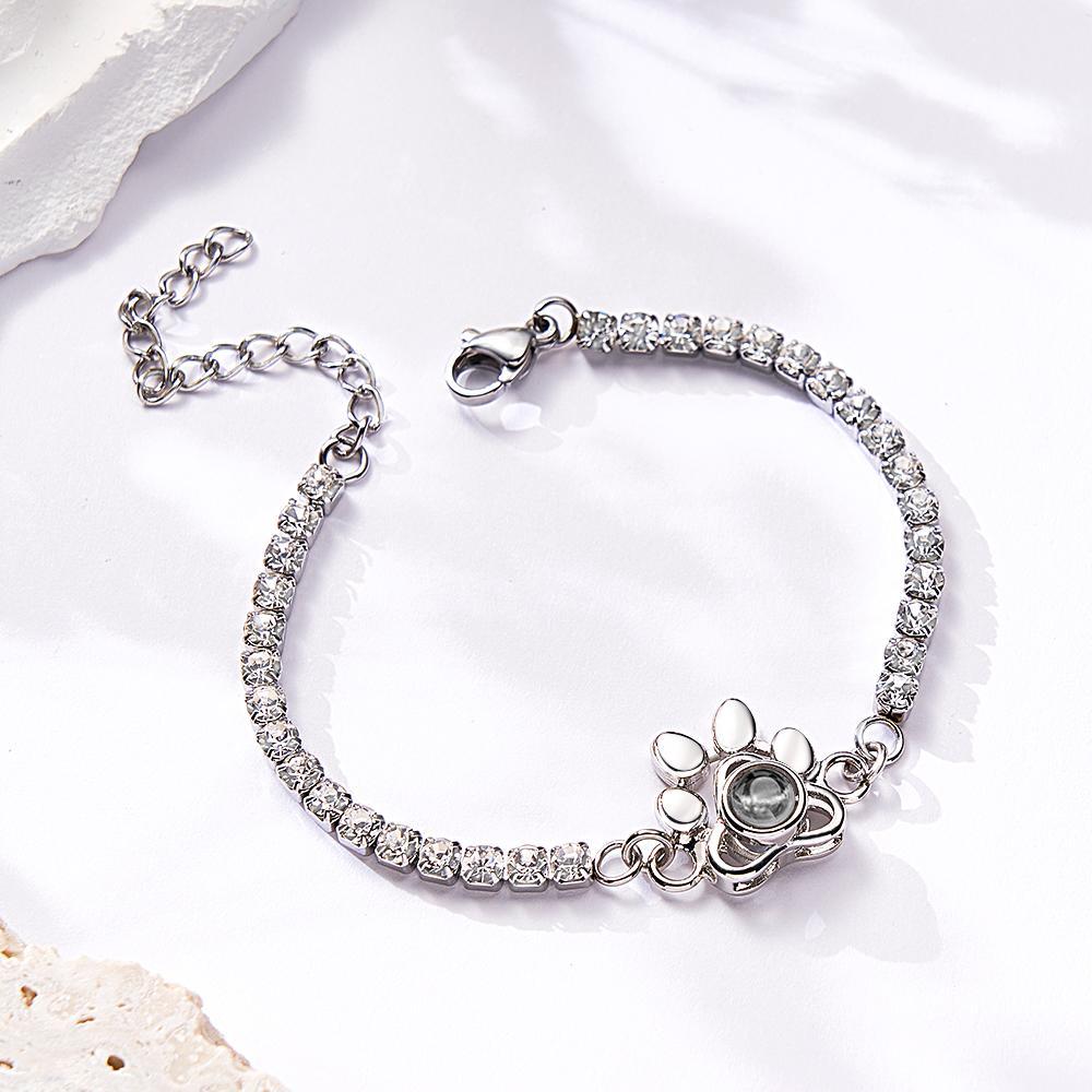 Custom Photo Projection Bracelet Fashionable All Diamonds Pet Paw Theme Charm Bracelet Gifts For Her - NameNecklace