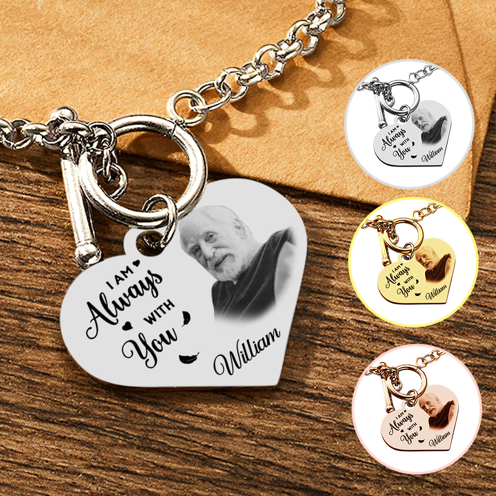 Custom Photo Bracelet with Heart Memorial Engraved Bracelet Engraving Stainless Steel Bracelet