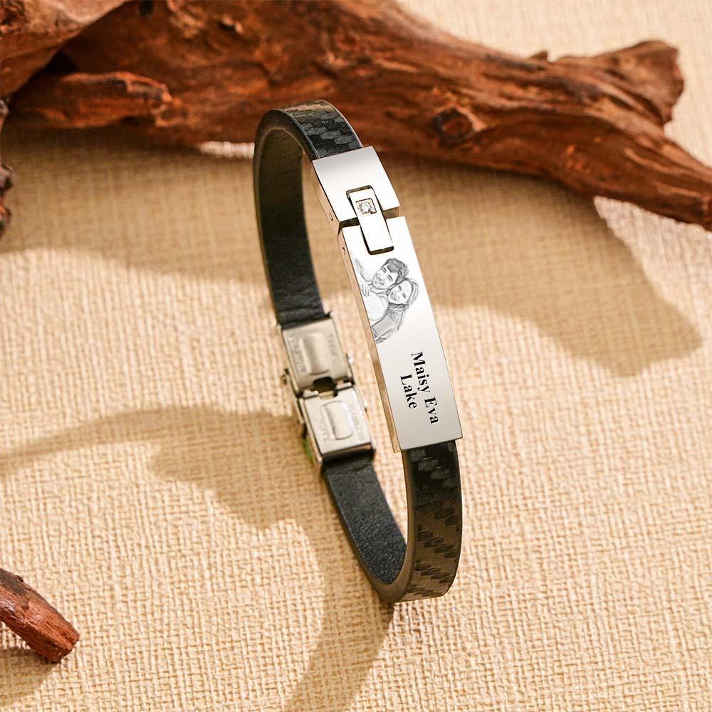 Custom Leather Bracelet Personalized Name and Photo Stainless Steel Bracelet Father's Day Gift - NameNecklace