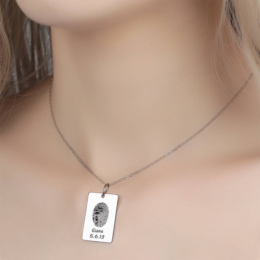 Custom Actual Fingerprint Engraved Photo Necklace Copper in Silver