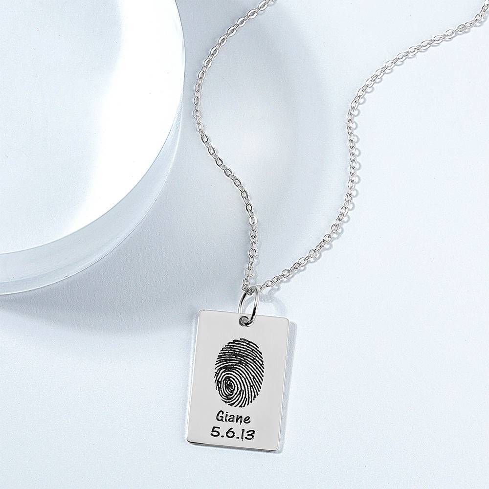 Custom Actual Fingerprint Engraved Photo Necklace Copper in Silver
