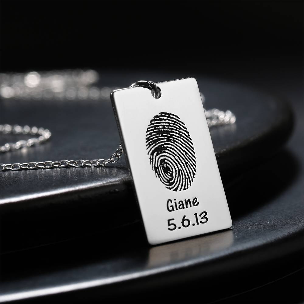 Custom Actual Fingerprint Engraved Photo Necklace Copper in Silver