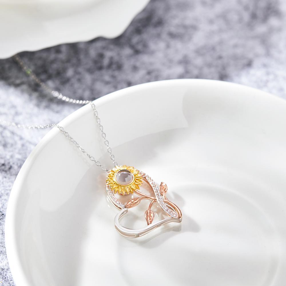 Custom Projection Photo Necklace Sunflower Design Gifts - NameNecklace