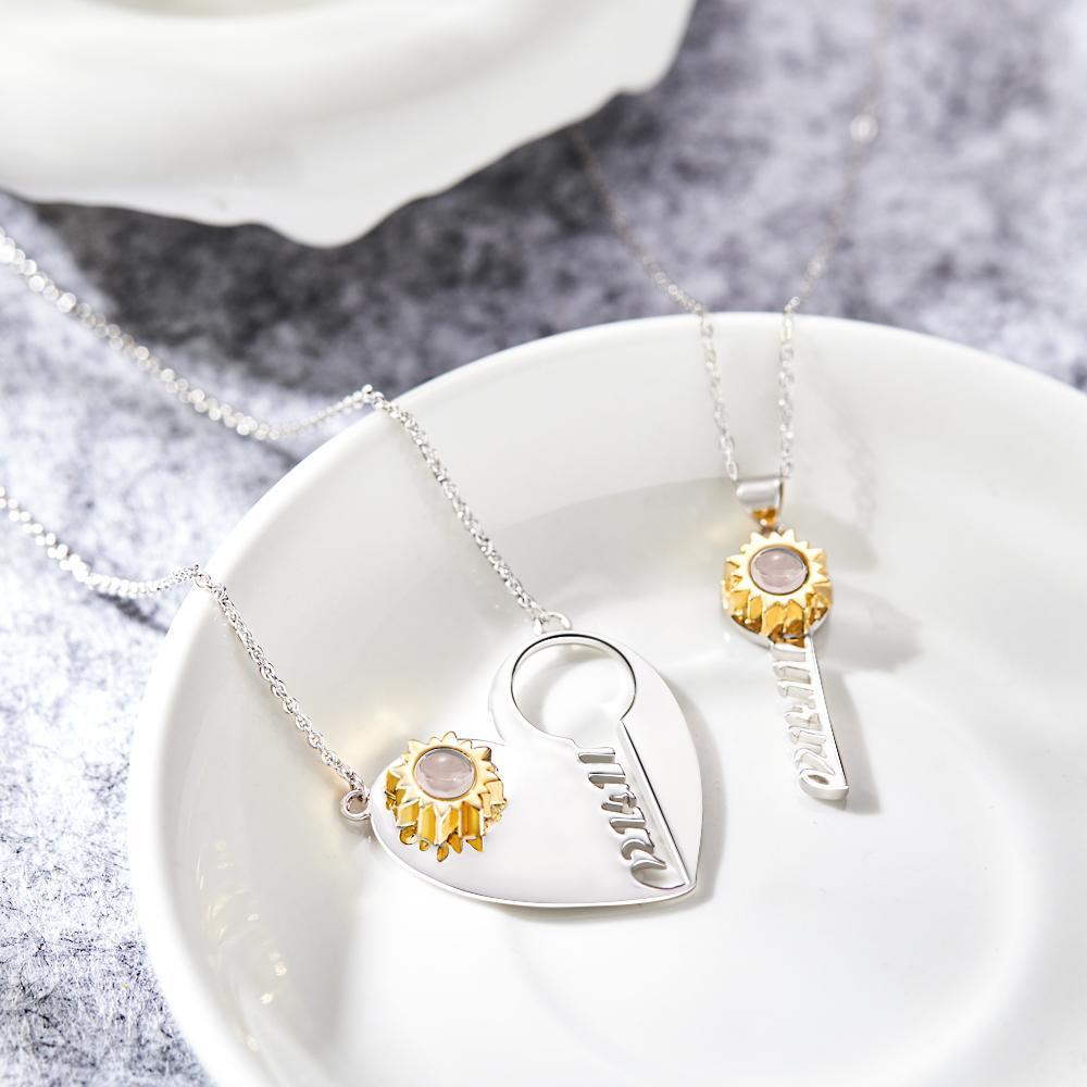 Custom Engraved Projection Necklace Custom Date Key of Heart Couple Gifts - NameNecklace