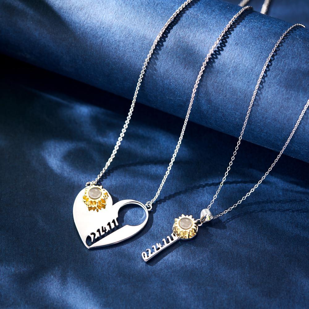 Custom Engraved Projection Necklace Custom Date Key of Heart Couple Gifts - NameNecklace