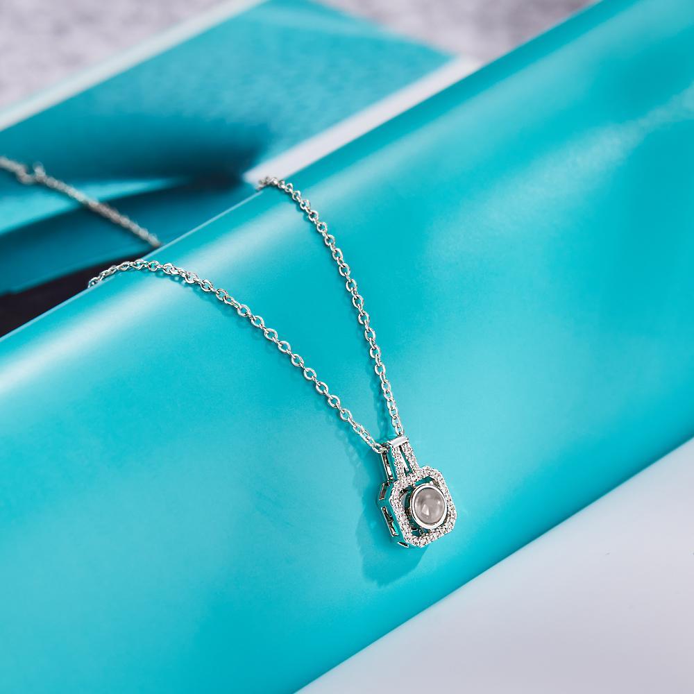 Custom Photo Projection Necklace Square Photo Projection Pendant Necklace for Her - NameNecklace
