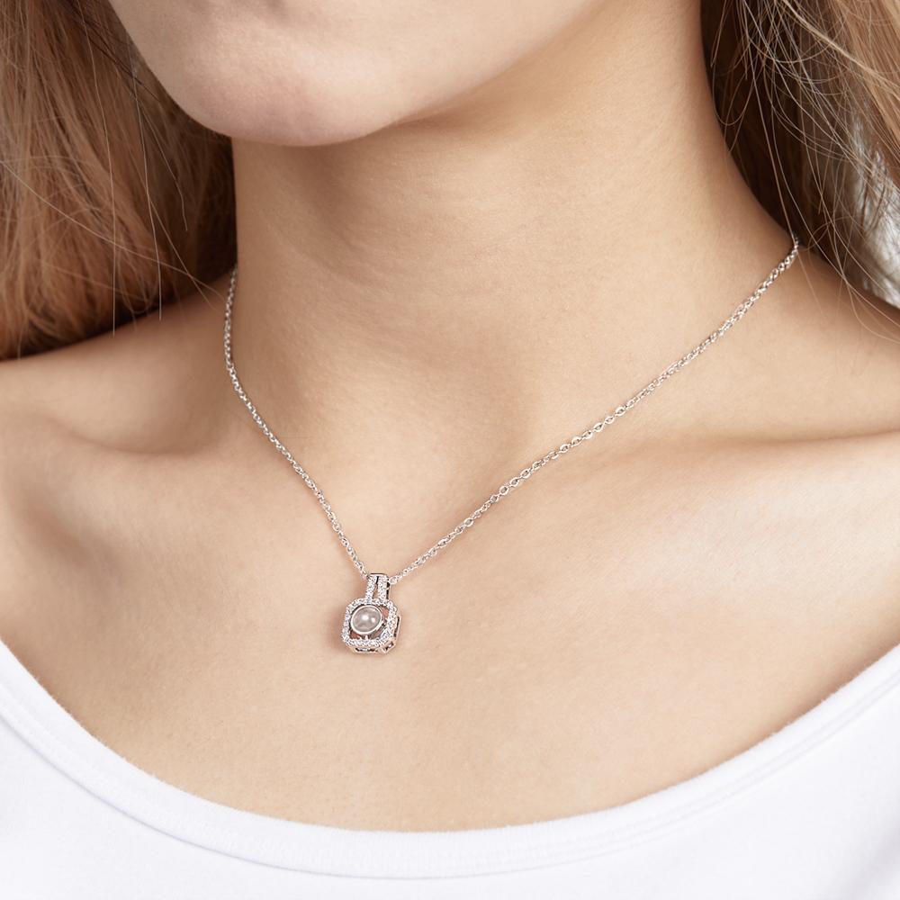 Custom Photo Projection Necklace Square Photo Projection Pendant Necklace for Her - NameNecklace