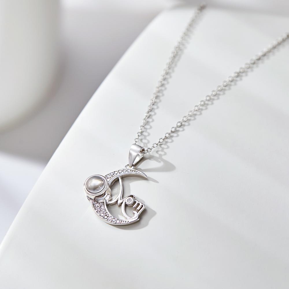 Custom Photo Projection Necklace Moon Pendant Necklace Gift for Mom - NameNecklace
