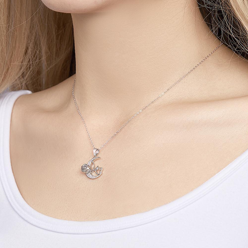 Custom Photo Projection Necklace Moon Pendant Necklace Gift for Mom - NameNecklace