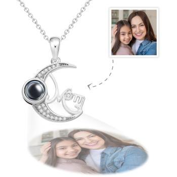 Custom Photo Projection Necklace Moon Pendant Necklace Gift for Mom - NameNecklace