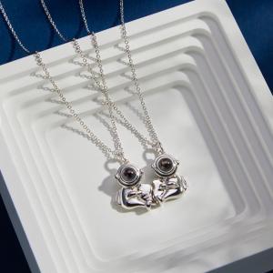 Custom Projection Necklace Astronaut Hugging Love Pair of Couple Gifts - NameNecklace
