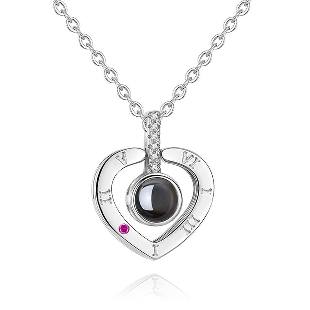 Personalized Photo With 100 Languages Says I Love You Projection Necklace Heart-shaped Silver
