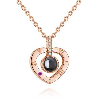 Personalized Engraved With 100 Languages Says I Love You Projection Necklace Heart-shaped Rose Gold
