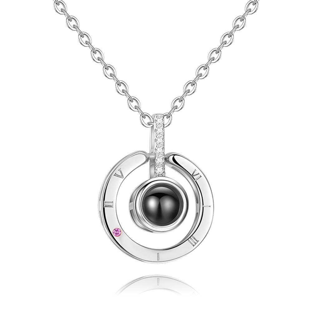 Personalized Photo With 100 Languages Says I Love You Projection Necklace Round-shaped Silver