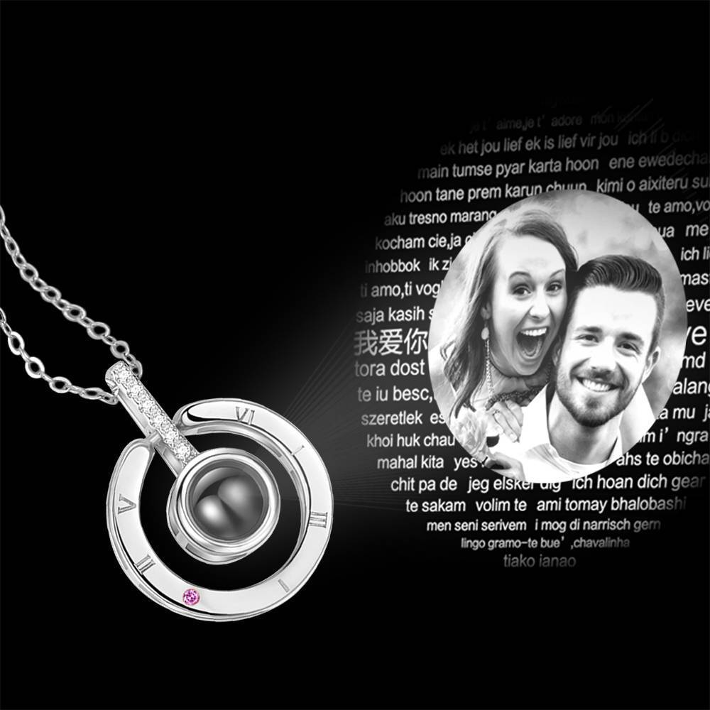 Personalized Photo With 100 Languages Says I Love You Projection Necklace Round-shaped Silver