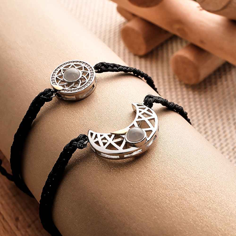 Personalized Photo Projection Bracelet Sun And Moon Braided Rope Bracelet For Couples - NameNecklace