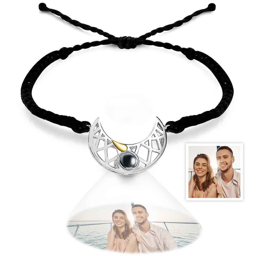 Personalized Photo Projection Bracelet Sun And Moon Braided Rope Bracelet For Couples - NameNecklace