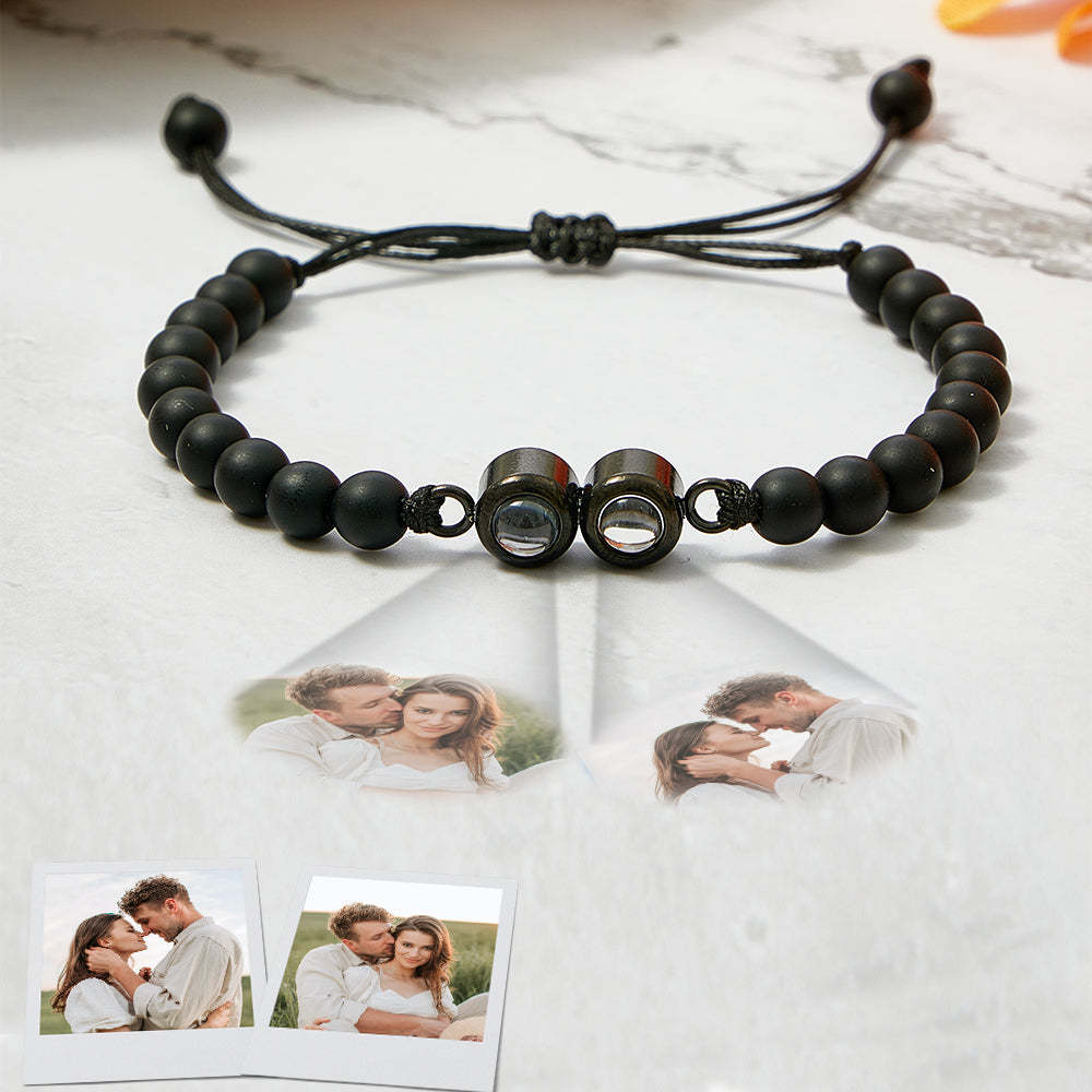 Personalized Double Pendant Projection Bead Bracelet Custom Photo Bracelet Gift for Couple Family - NameNecklace