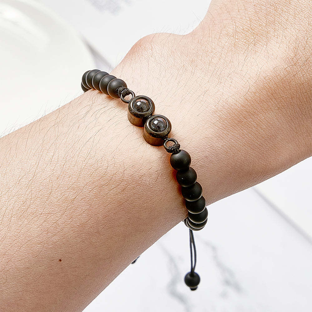 Personalized Double Pendant Projection Bead Bracelet Custom Photo Bracelet Gift for Couple Family - NameNecklace