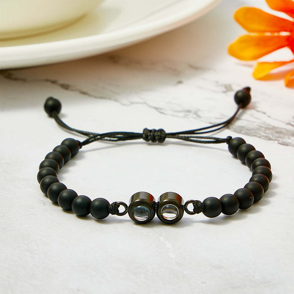 Personalized Double Pendant Projection Bead Bracelet Custom Photo Bracelet Gift for Couple Family - NameNecklace