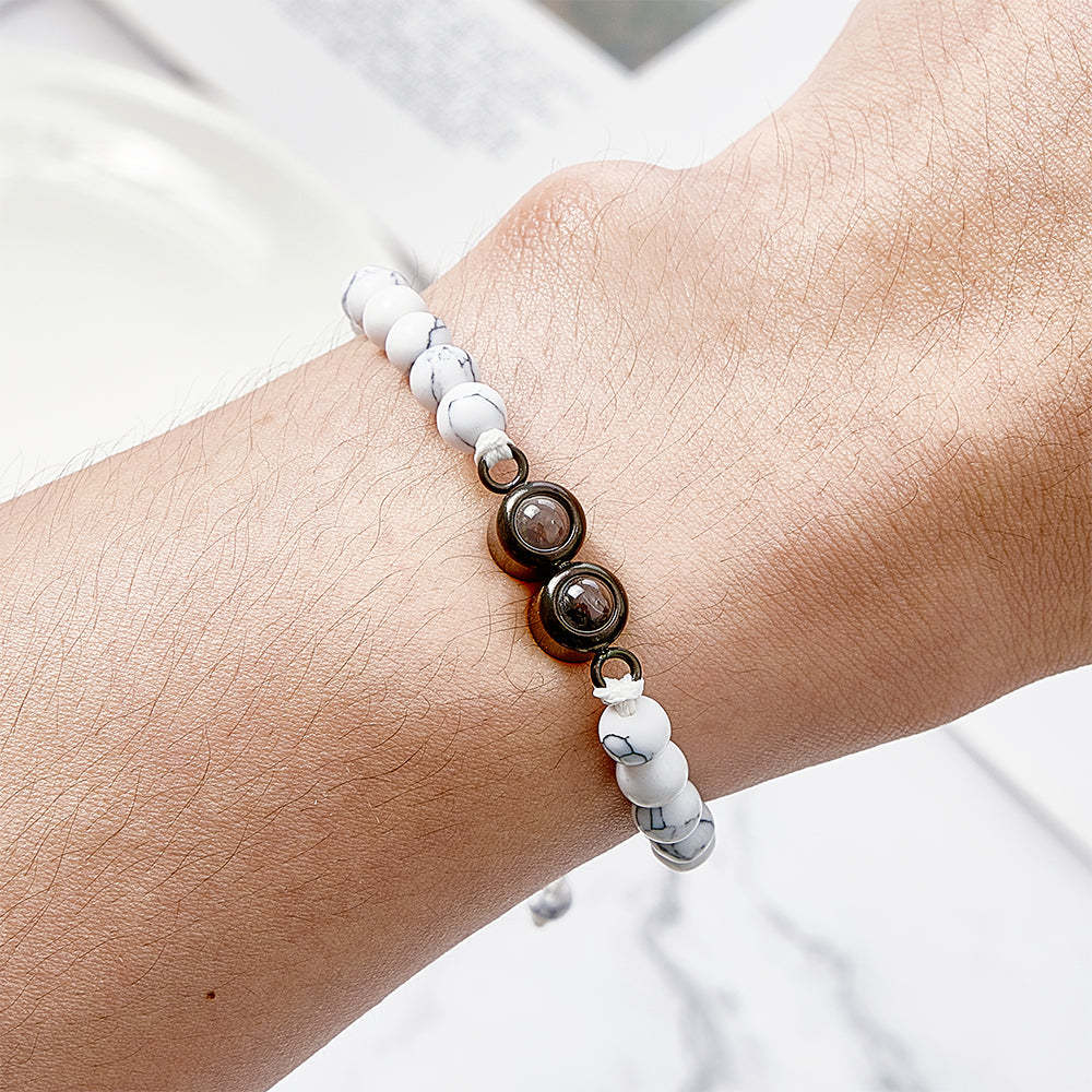 Personalized Double Pendant Projection Bead Bracelet Custom Photo Bracelet Gift for Couple Family - NameNecklace