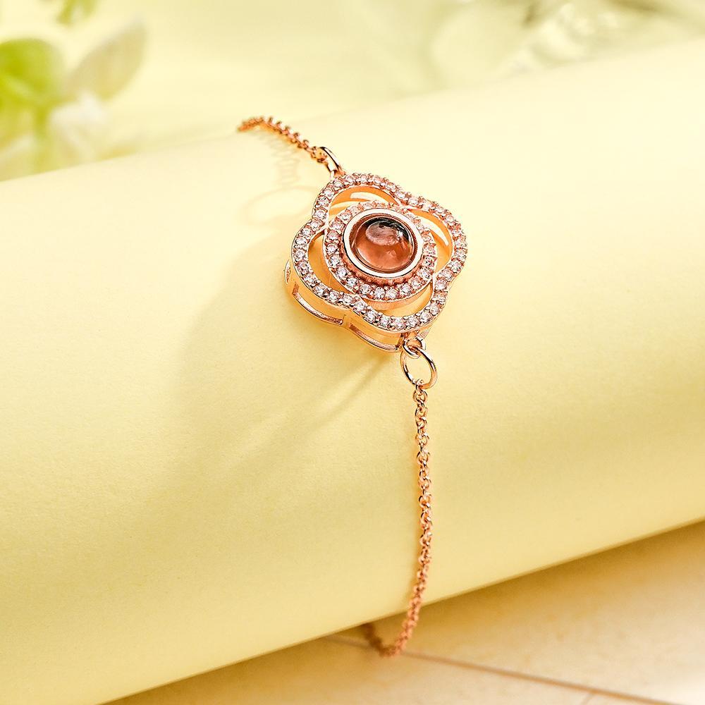 Custom Clover Photo Projection Bracelet Personalized Picture Inside Bracelet Keepsake Jewelry - NameNecklace