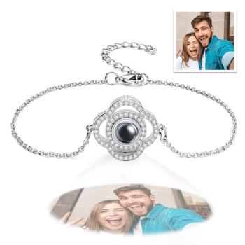 Custom Clover Photo Projection Bracelet Personalized Picture Inside Bracelet Keepsake Jewelry - NameNecklace