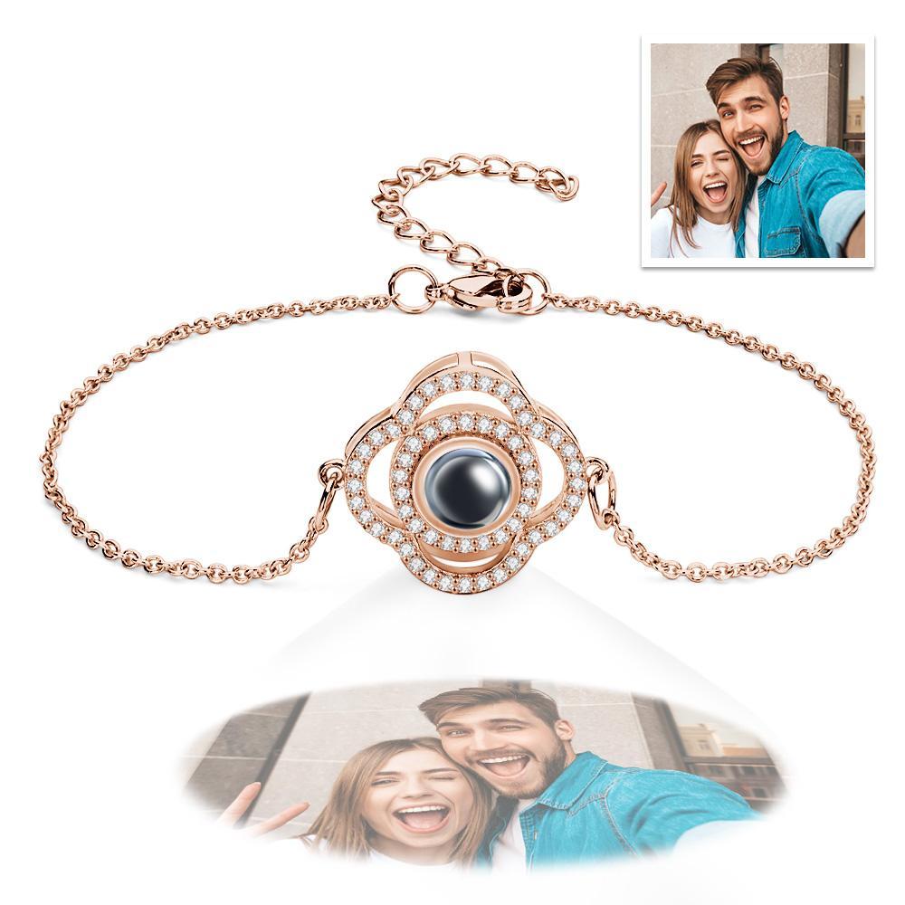 Custom Clover Photo Projection Bracelet Personalized Picture Inside Bracelet Keepsake Jewelry - NameNecklace