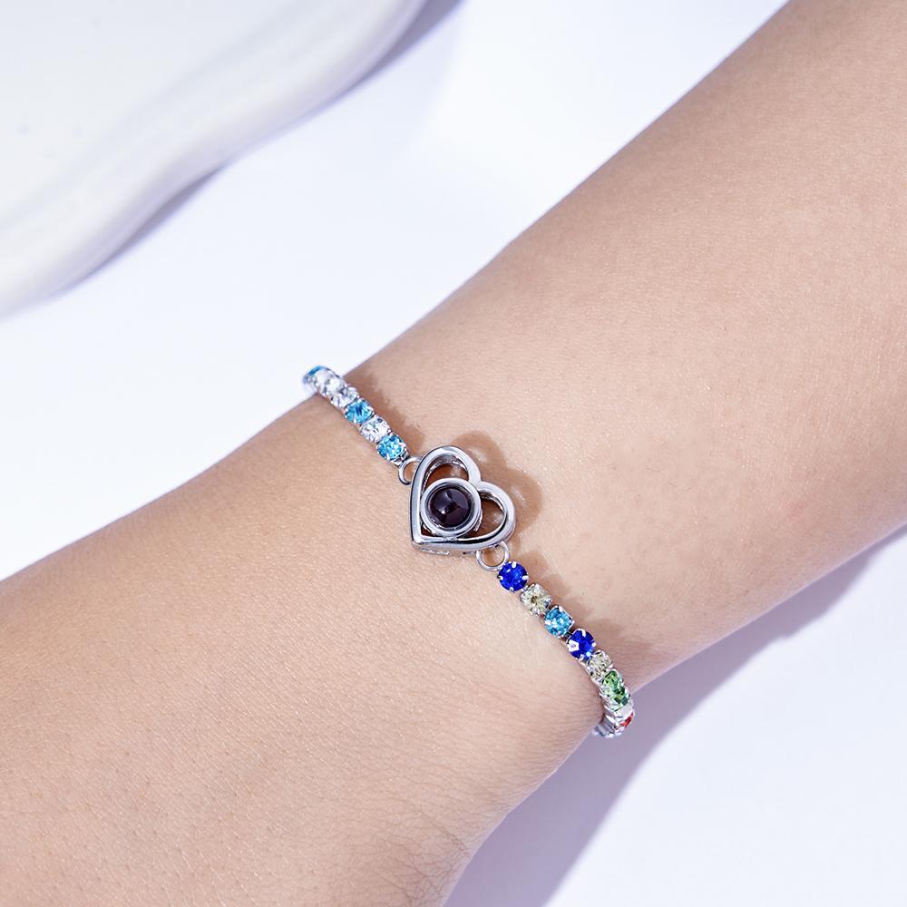 Custom Photo Projection Bracelet Fashionable All Diamonds Heart Shaped Charm Bracelet Gifts For Her - NameNecklace