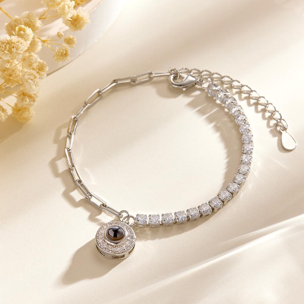 Personalized Projection Bracelet Round Pendant Design Chain Gift - NameNecklace
