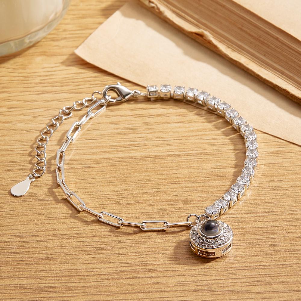 Personalized Projection Bracelet Round Pendant Design Chain Gift - NameNecklace
