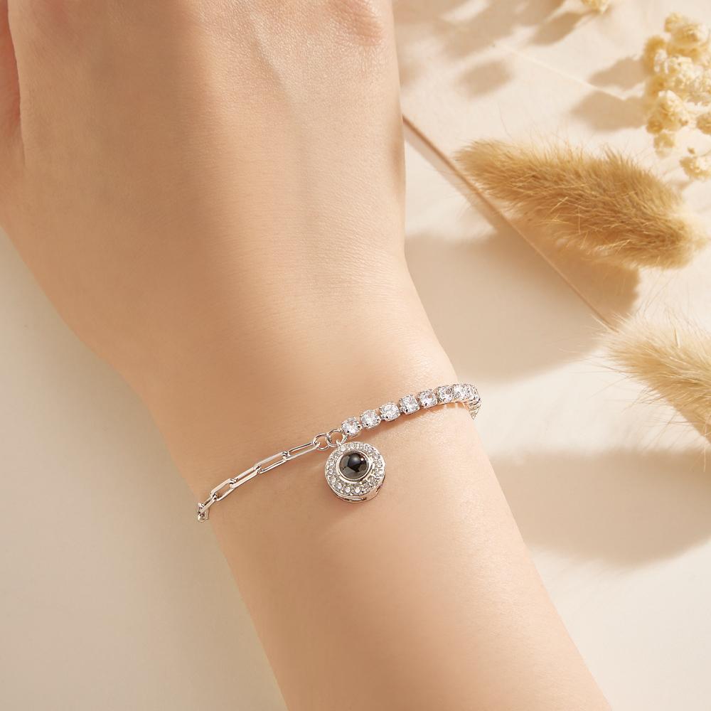 Personalized Projection Bracelet Round Pendant Design Chain Gift - NameNecklace