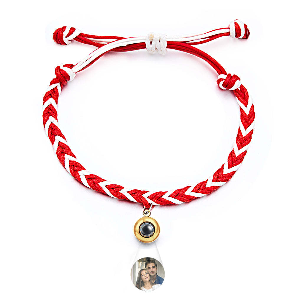 Personalized Projected Picture Bracelet Twist Rope With Round Pendant Warm Christmas Gift For Men - NameNecklace