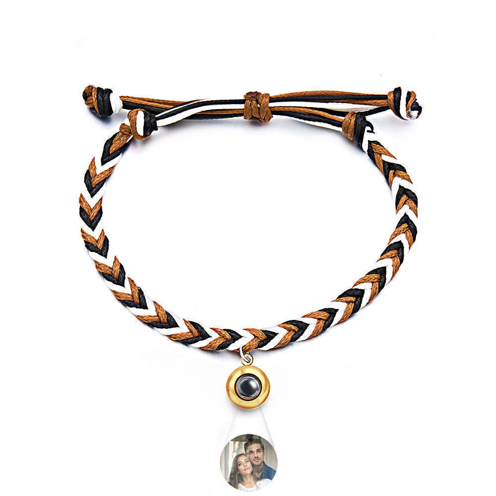 Personalized Projected Picture Bracelet Twist Rope With Round Pendant Warm Christmas Gift For Men - NameNecklace