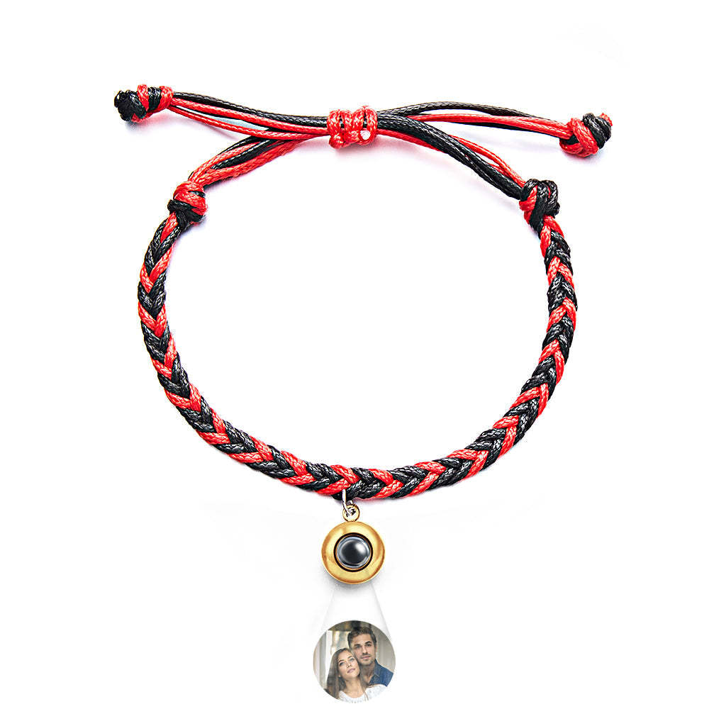 Personalized Projected Picture Bracelet Twist Rope With Round Pendant Warm Christmas Gift For Men - NameNecklace
