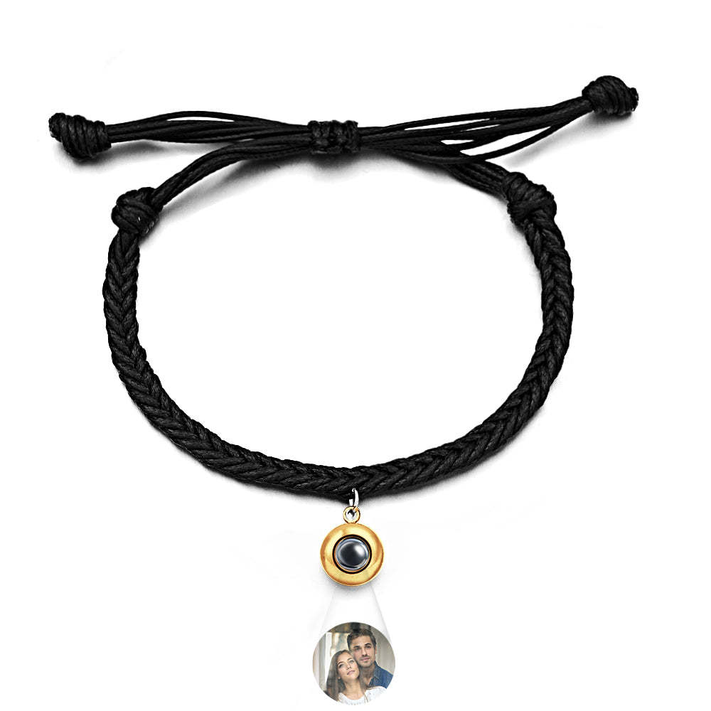 Personalized Projected Picture Bracelet Twist Rope With Round Pendant Warm Christmas Gift For Men - NameNecklace