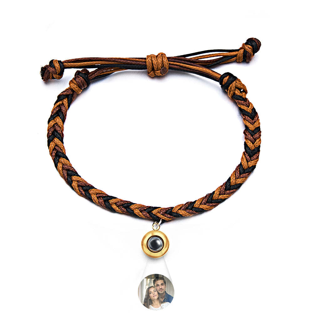 Personalized Projected Picture Bracelet Twist Rope With Round Pendant Warm Christmas Gift For Men - NameNecklace