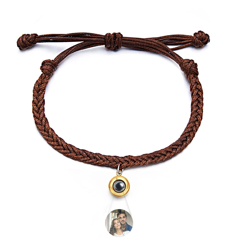 Personalized Projected Picture Bracelet Twist Rope With Round Pendant Warm Christmas Gift For Men - NameNecklace