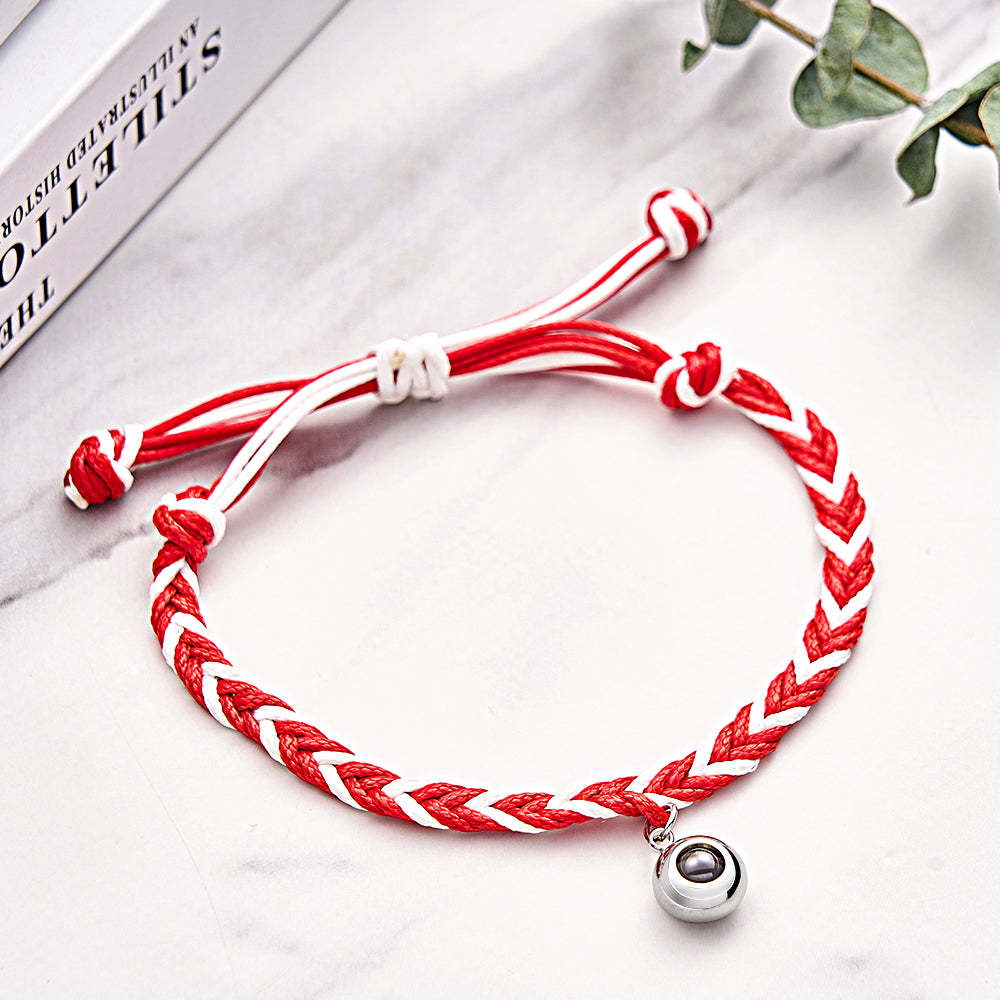Personalized Projected Picture Bracelet Twist Rope With Round Pendant Warm Christmas Gift For Men - NameNecklace