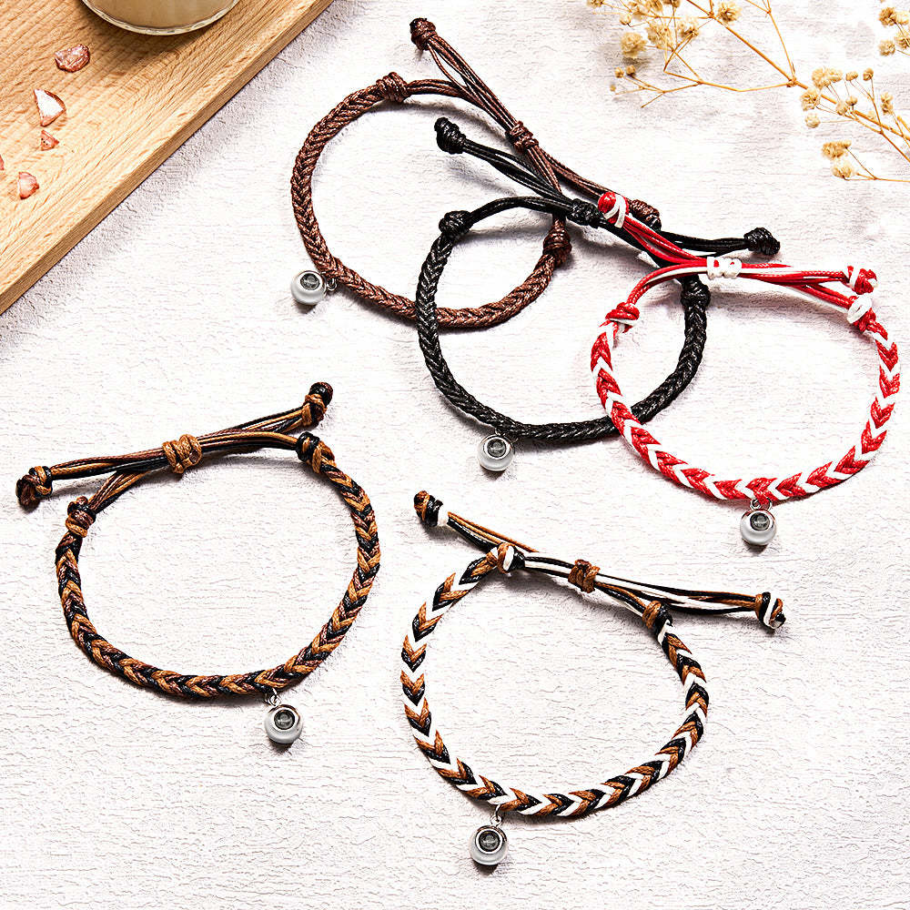 Personalized Projected Picture Bracelet Twist Rope With Round Pendant Warm Christmas Gift For Men - NameNecklace