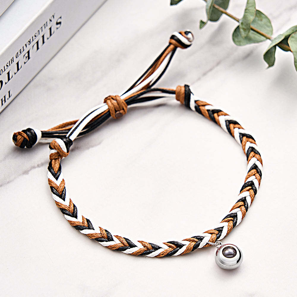 Personalized Projected Picture Bracelet Twist Rope With Round Pendant Warm Christmas Gift For Men - NameNecklace