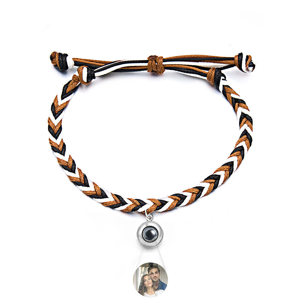 Personalized Projected Picture Bracelet Twist Rope With Round Pendant Warm Christmas Gift For Men - NameNecklace