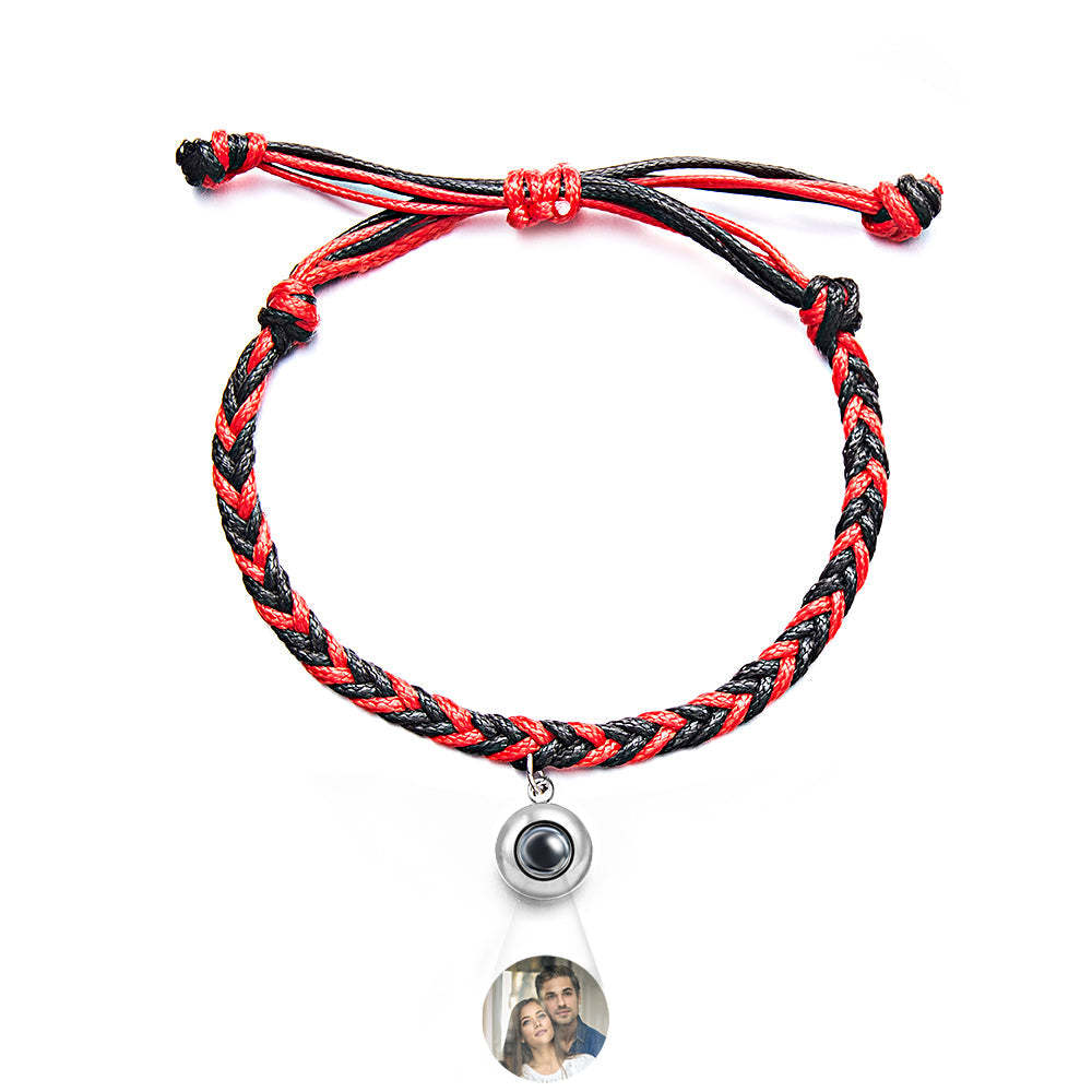 Personalized Projected Picture Bracelet Twist Rope With Round Pendant Warm Christmas Gift For Men - NameNecklace