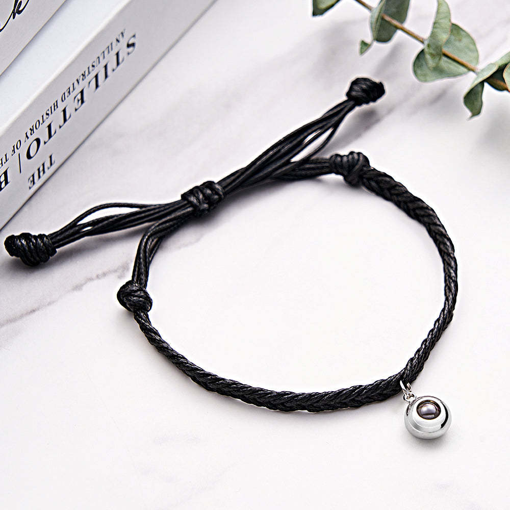 Personalized Projected Picture Bracelet Twist Rope With Round Pendant Warm Christmas Gift For Men - NameNecklace