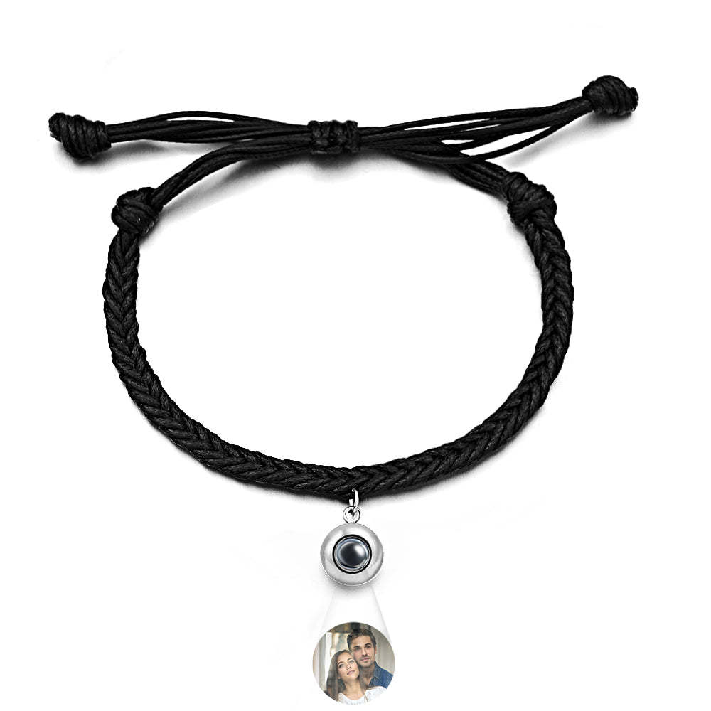Personalized Projected Picture Bracelet Twist Rope With Round Pendant Warm Christmas Gift For Men - NameNecklace