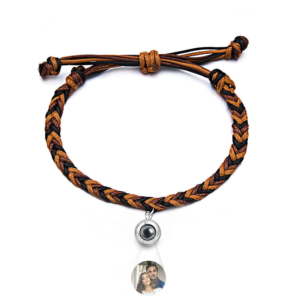 Personalized Projected Picture Bracelet Twist Rope With Round Pendant Warm Christmas Gift For Men - NameNecklace