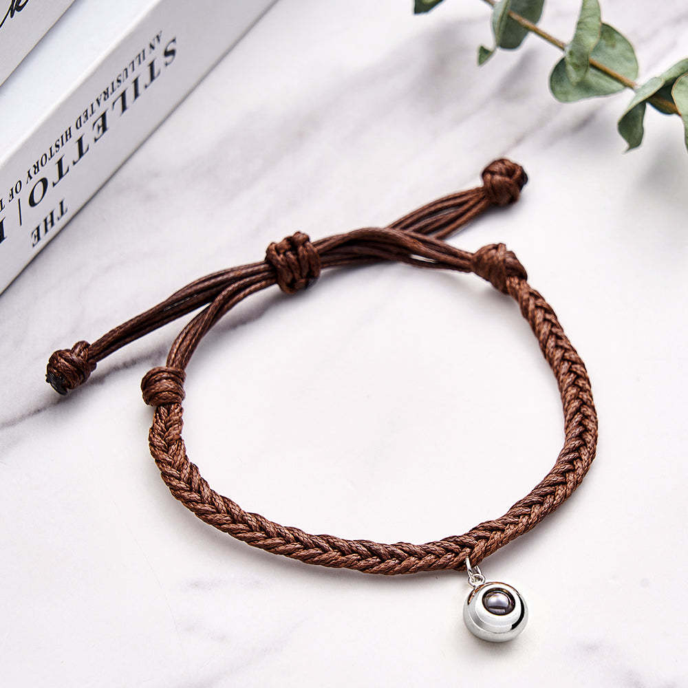 Personalized Projected Picture Bracelet Twist Rope With Round Pendant Warm Christmas Gift For Men - NameNecklace