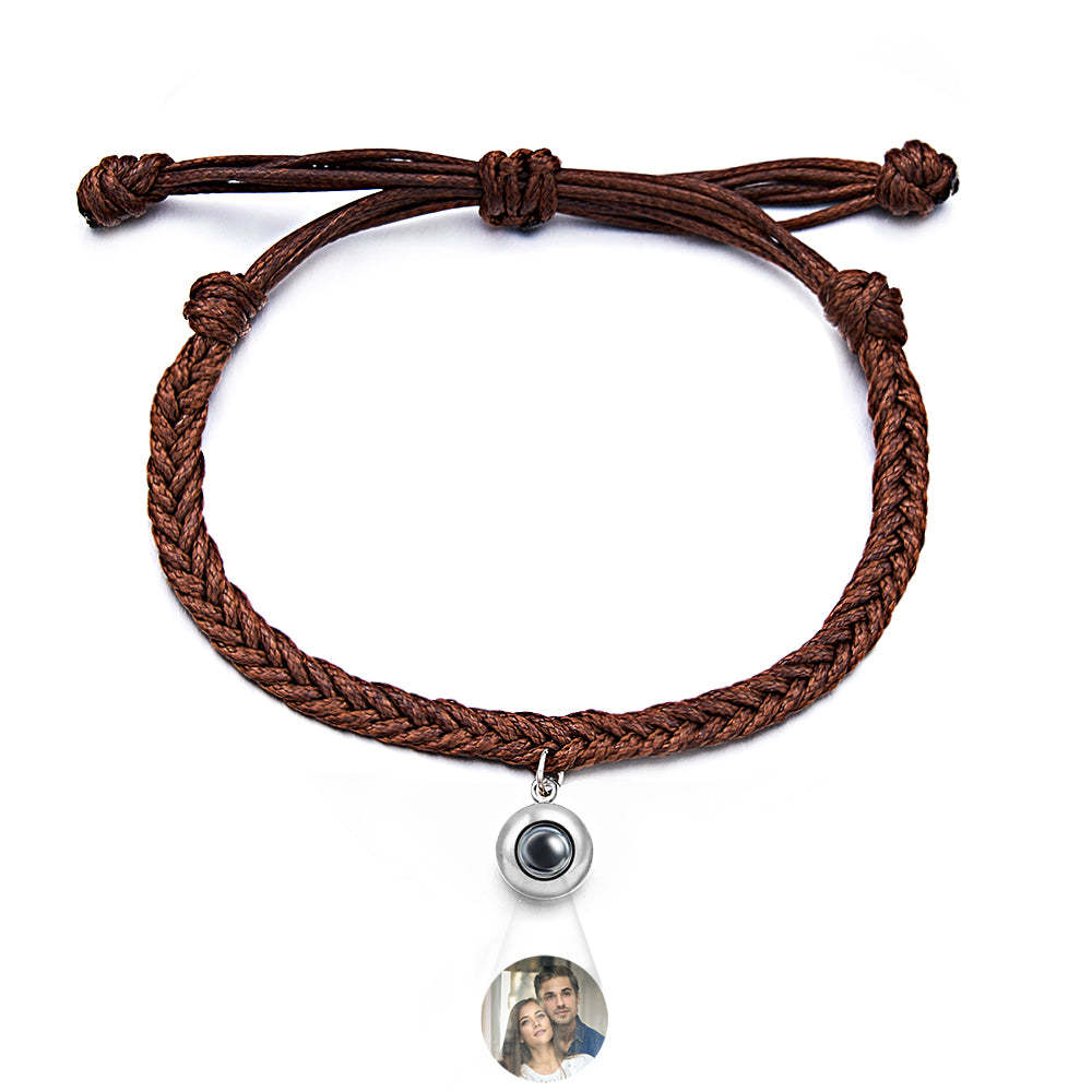 Personalized Projected Picture Bracelet Twist Rope With Round Pendant Warm Christmas Gift For Men - NameNecklace